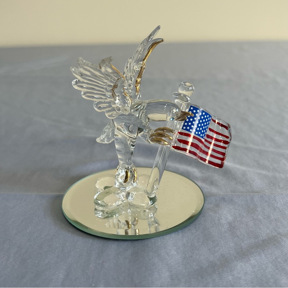 Patriotic Glass Eagle with Flag Decor